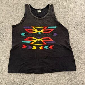 vintage aztec print single stitch tank top made in usa black‎ mens size Sm Anvil